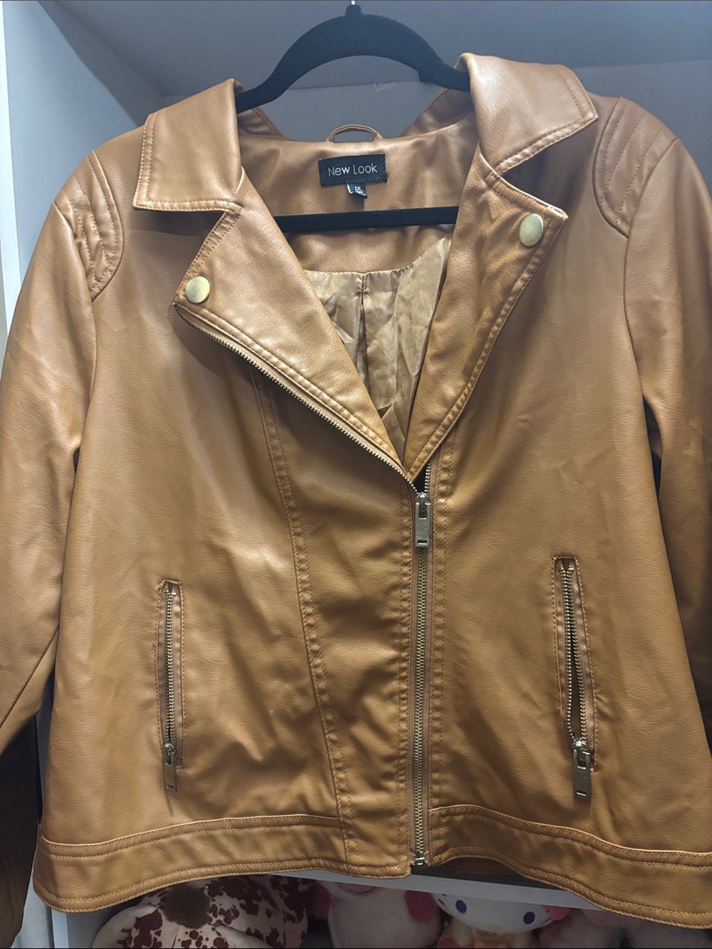 New Look Cognac Faux Leather Biker Jacket